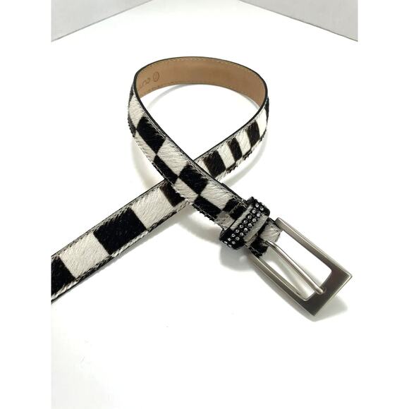 Alaluna Women\'s Black/White Calf Hair Leather Belt Rhinestone Loop Small/Medium